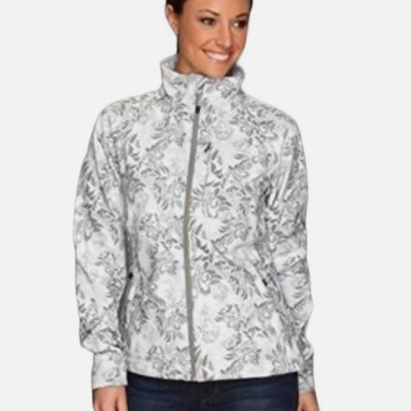 The North Face Women's Soft Shell Full Zip Jacket Gray and White Print Medium - Picture 1 of 12